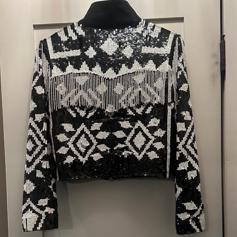 Eta Sequin Patterned Bomber Jacket - Black And Wh… - image 4